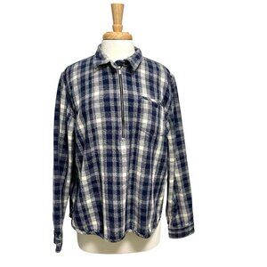 Toad & Co Plaid Flannel Popover 1/4 Zip Sweatshirt Sweater Cotton Blue size XL